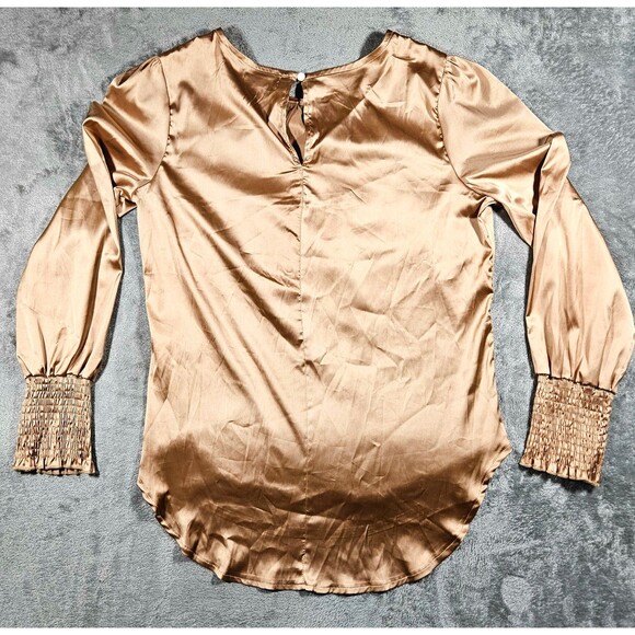 C+D+M Womens Silky Bronze Ruching on Sleeves Sz Medium - Picture 3 of 9